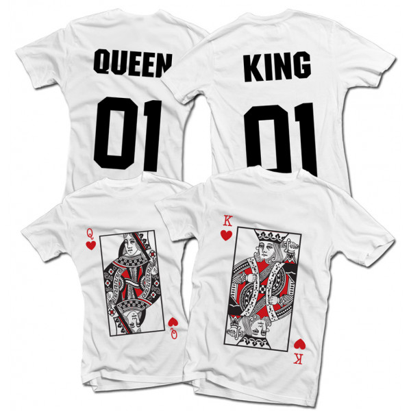 Set de tricouri "King & Queen" cu imprimare pe față și pe spate Set de tricouri "King & Queen" cu imprimare pe față și pe spate