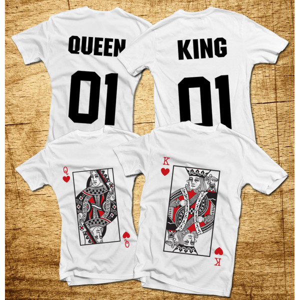 Set de tricouri "King & Queen" cu imprimare pe față și pe spate Set de tricouri "King & Queen" cu imprimare pe față și pe spate