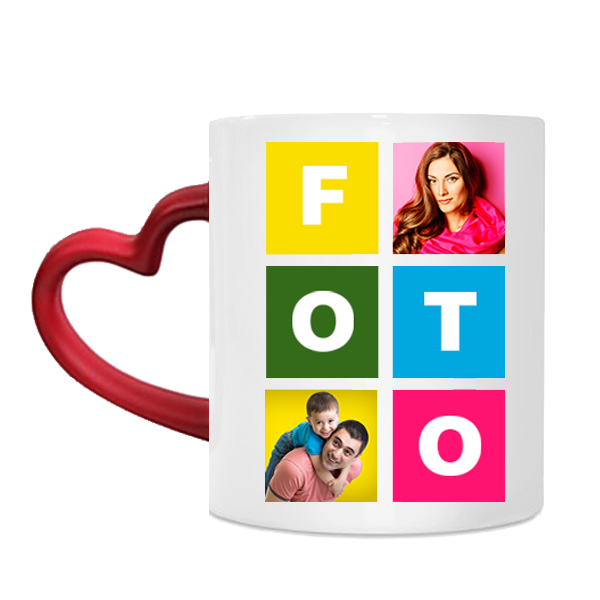 Cană roșie magică "Heart" cu fotografia aleasă de tine
