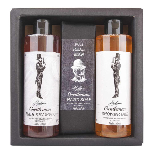 Set cadou „Gentleman” (gel de duș 250ml + săpun 145g + șampon 250ml) Set cadou „Gentleman” (gel de duș 250ml + săpun 145g + șampon 250ml)