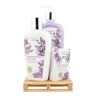 Set cadou cosmetic "Lavender SPA" (săpun lichid 300ml + loțiune de corp 250ml + săpun 100g)