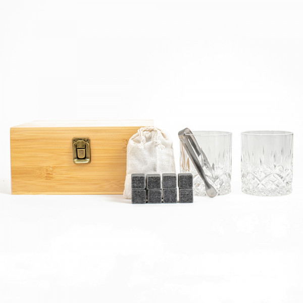Set de pahare de whisky de lux într-o cutie de bambus "Whisky scump"