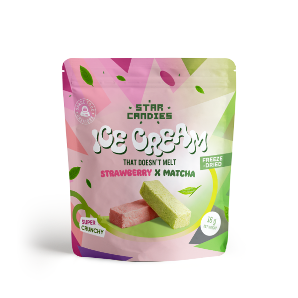 Înghețată STAR CANDIES cu aromă de matcha și căpșuni, liofilizată, 16g