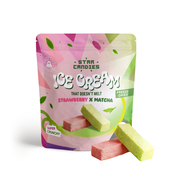 Înghețată STAR CANDIES cu aromă de matcha și căpșuni, liofilizată, 16g