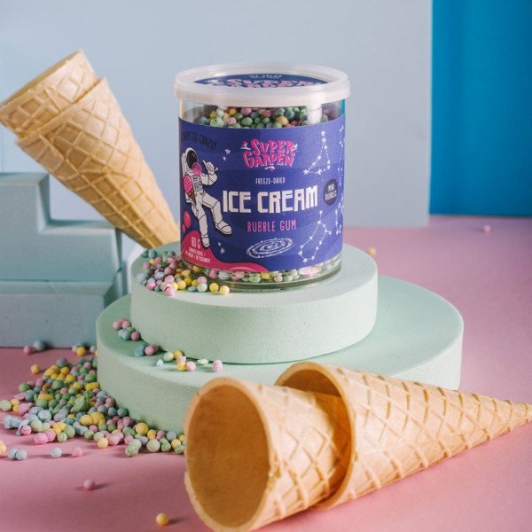 SUPER GARDEN mini-înghețată cu aromă de gumă de mestecat, liofilizată, 60g