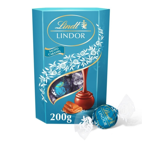 LINDT LINDOR trufe de ciocolată cu lapte cu caramel sărat, 200 g