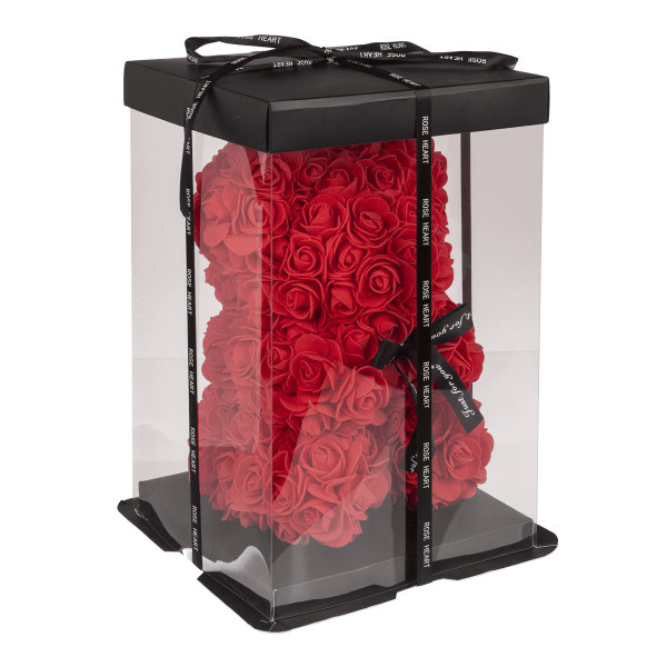 Ursuleț cu trandafiri, roșu (25 cm)