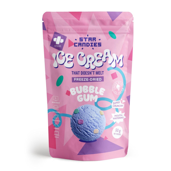 STAR CANDIES Înghețată cu aromă de gumă de mestecat, liofilizată, 50 g STAR CANDIES Înghețată cu aromă de gumă de mestecat, liofilizată, 50 g