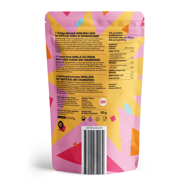 STAR CANDIES Înghețată cu vanilie liofilizată, brânză maturată și afine, 50 g STAR CANDIES Înghețată cu vanilie liofilizată, brânză maturată și afine, 50 g