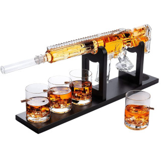 Decantor în formă de armă cu suport și set de 4 pahare "AR-15"