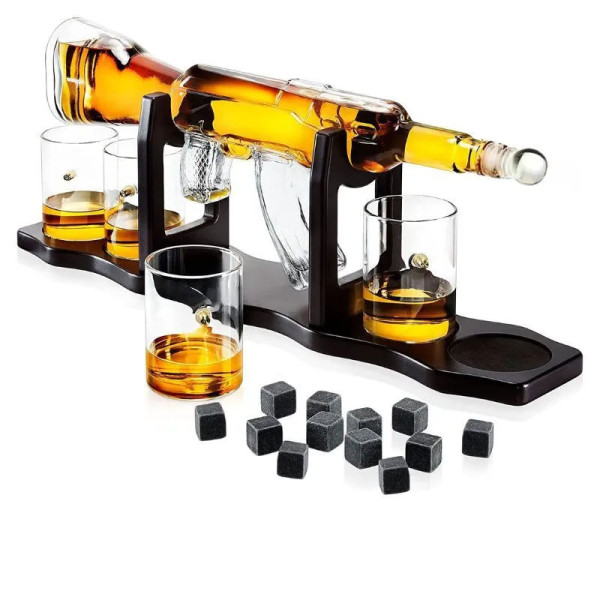 Decantor cu suport și set de 4 pahare "MITRALIERĂ AK-47"