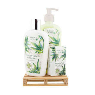 Set cadou cosmetice „Hemp SPA” (Săpun lichid 300ml + Loțiune de corp 250ml + Săpun 100g)