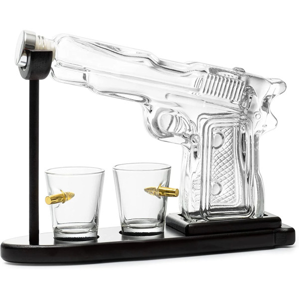 Decantor în formă de pistol și set de 2 pahare de shot Decantor în formă de pistol și set de 2 pahare de shot