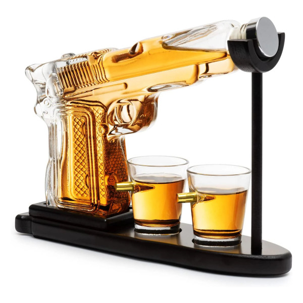Decantor în formă de pistol și set de 2 pahare de shot Decantor în formă de pistol și set de 2 pahare de shot