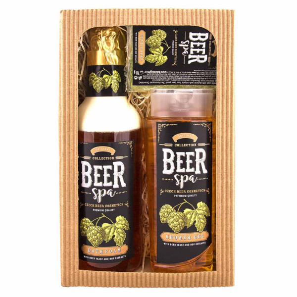 Set cadou cosmetice „BEER SPA” - spumă de baie (500ml), gel de duș (250ml) și săpun (70g) Set cadou cosmetice „BEER SPA” - spumă de baie (500ml), gel de duș (250ml) și săpun (70g)
