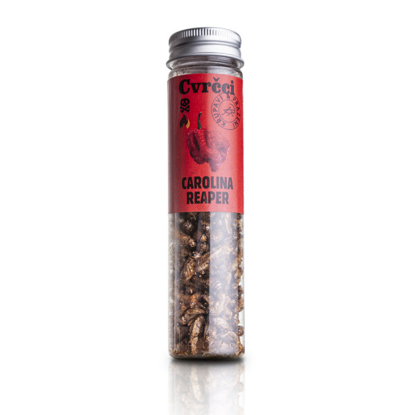 Greieri prăjiți crocanți extra picanți „Carolina Reaper” Greieri prăjiți crocanți extra picanți „Carolina Reaper”