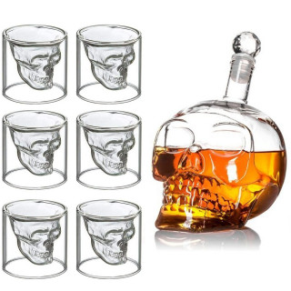 Set de pahare în formă de craniu (6 buc.) și carafă