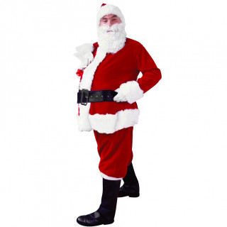 Costum de Moș Crăciun (pălărie, pulover, pantaloni, mănuși, curea, capace de pantofi și barbă)