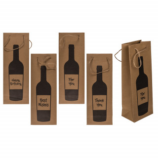 Pungă cadou din hârtie Kraft pentru sticlă "Wine time" (35x9x9cm)
