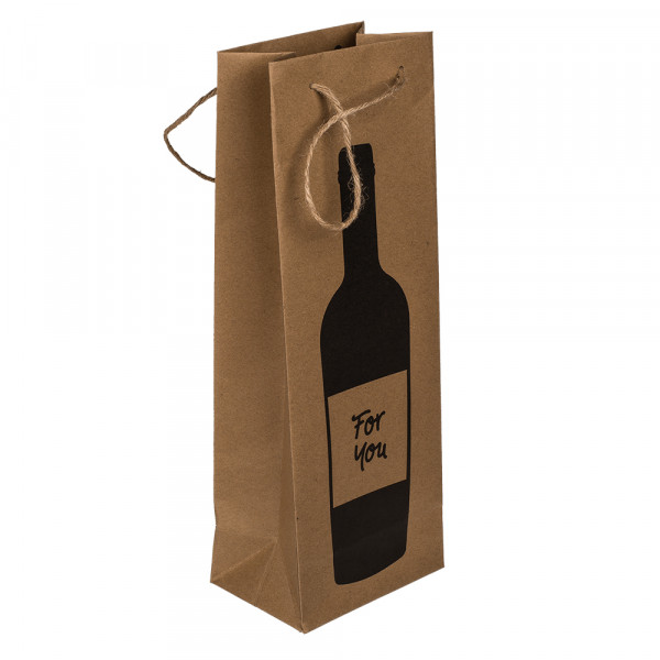 Pungă cadou din hârtie Kraft pentru sticlă "Wine time" (35x9x9cm)