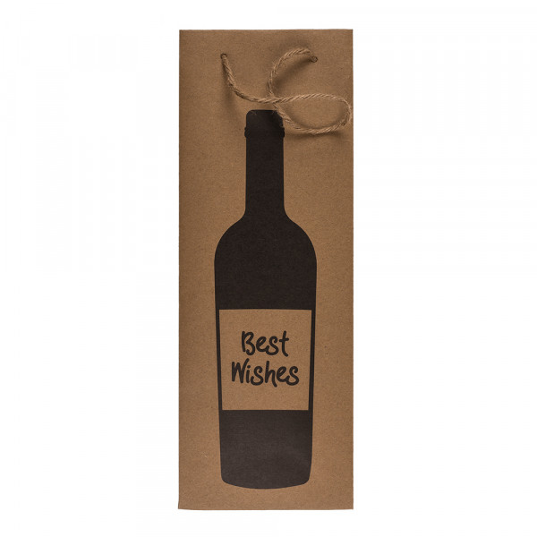 Pungă cadou din hârtie Kraft pentru sticlă "Wine time" (35x9x9cm)