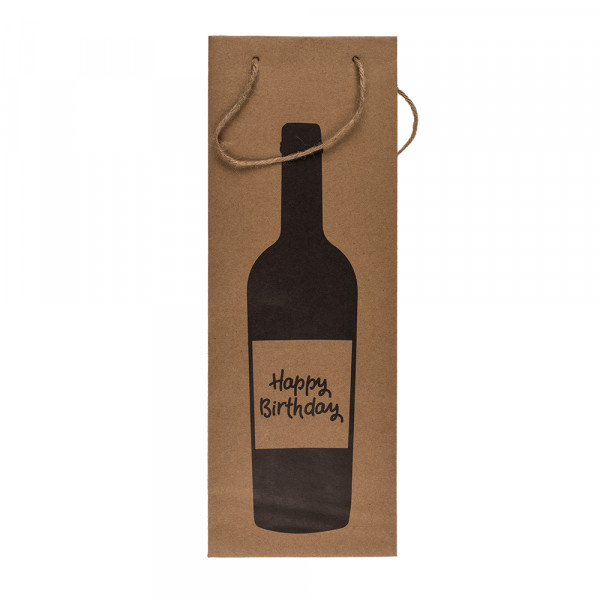 Pungă cadou din hârtie Kraft pentru sticlă "Wine time" (35x9x9cm)