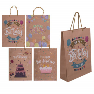 Pungă cadou din hârtie Kraft "Happy Birthday" (34.5x25x8.5cm)