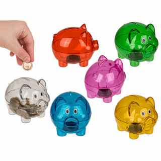 Pușculiță transparentă din plastic cu dop de cauciuc