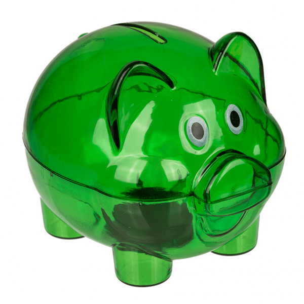 Pușculiță transparentă din plastic cu dop de cauciuc