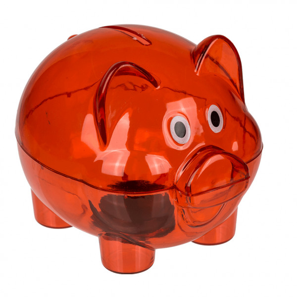 Pușculiță transparentă din plastic cu dop de cauciuc