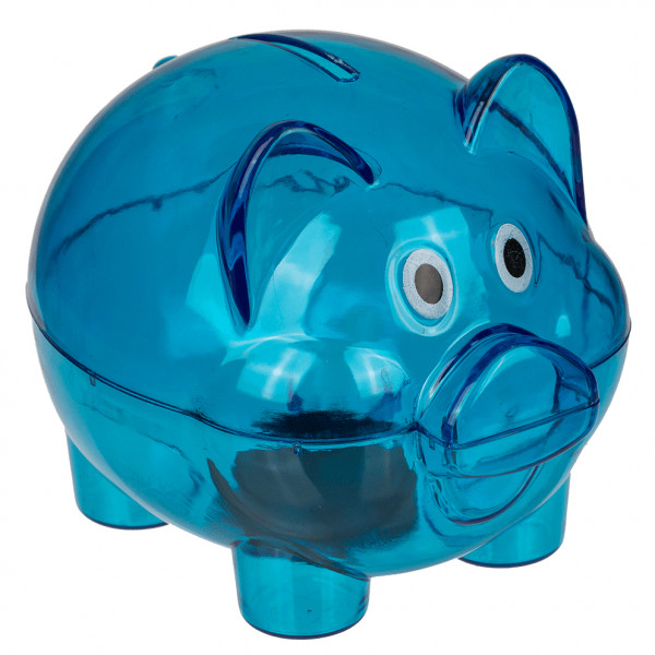 Pușculiță transparentă din plastic cu dop de cauciuc