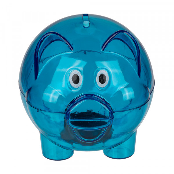 Pușculiță transparentă din plastic cu dop de cauciuc