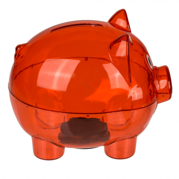 Pușculiță transparentă din plastic cu dop de cauciuc