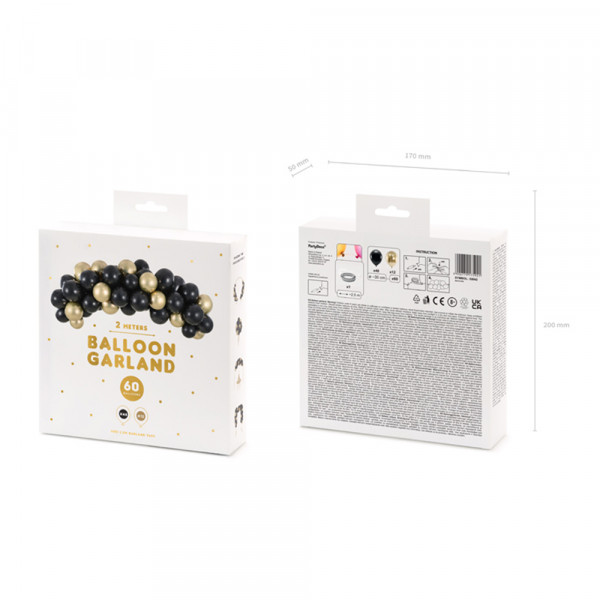 Ghirlanda de baloane "Negru și auriu" (60 buc., 200cm)