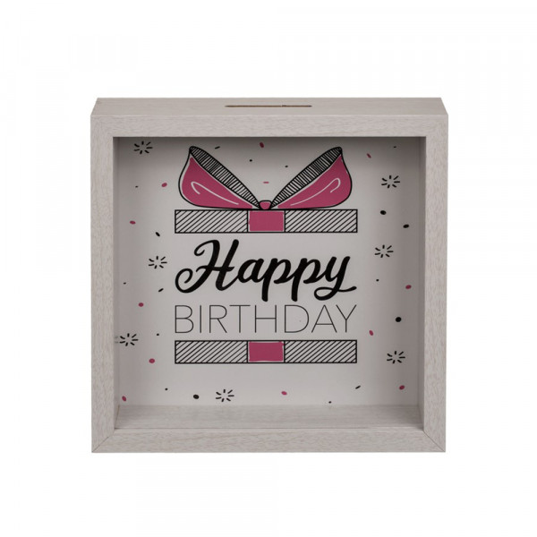 Pușculiță din lemn cu fereastră "Happy birthday" Pușculiță din lemn cu fereastră "Happy birthday"