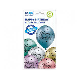 Baloane "Happy Birthday" cu puncte (6 buc.)