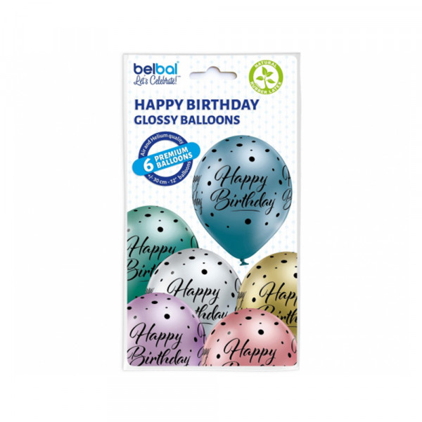 Baloane "Happy Birthday" cu puncte (6 buc.)