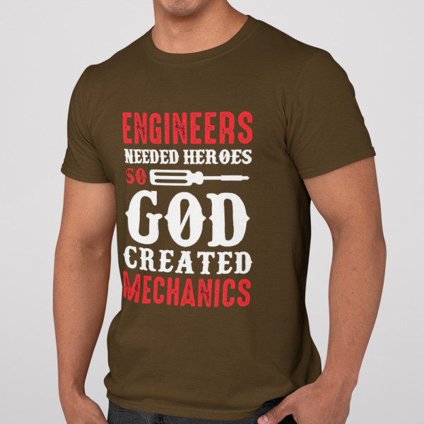 Tricou "God created mechanics"