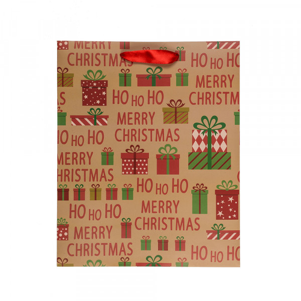 Pungă de hârtie pentru cadouri „Ho Ho Ho” (26x10x32cm) Pungă de hârtie pentru cadouri „Ho Ho Ho” (26x10x32cm)