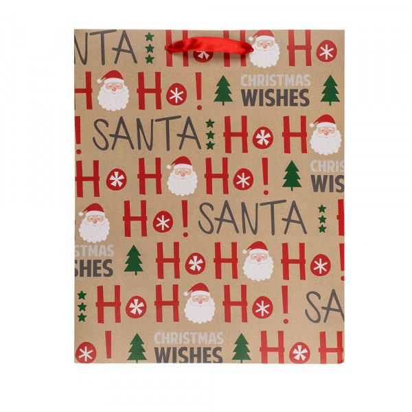 Pungă de hârtie pentru cadouri „Ho Ho Ho” (26x10x32cm) Pungă de hârtie pentru cadouri „Ho Ho Ho” (26x10x32cm)