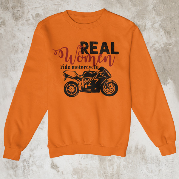 Hanorac "Real women ride motorcycle" (fără glugă)