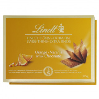 LINDT THINS ciocolată cu lapte, aromă de portocale, 125g