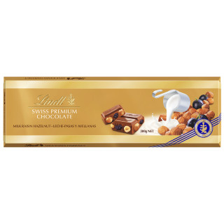 XL „LINDT GOLD” Ciocolată cu lapte cu stafide, alune și migdale, 300g