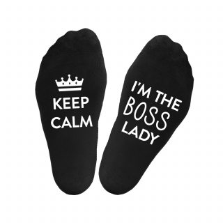 Șosete de damă cu imprimeu pe talpă „Keep calm.I'm the boss lady“