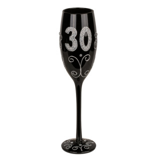 Pahar de șampanie negru cu numărul „30”