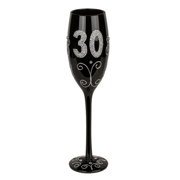 Pahar de șampanie negru cu numărul „30” Pahar de șampanie negru cu numărul „30”
