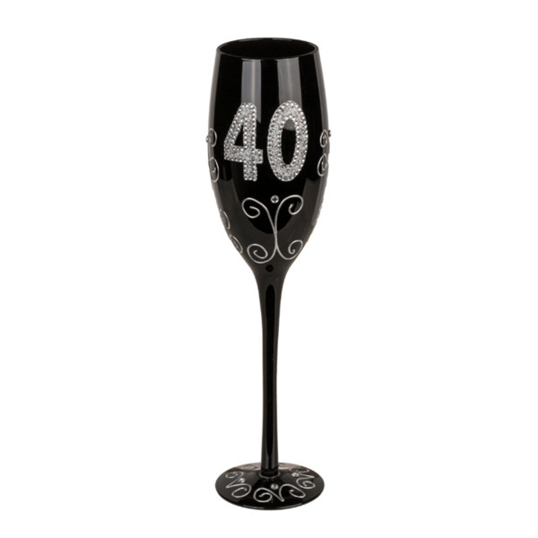 Pahar de șampanie negru cu numărul „40” Pahar de șampanie negru cu numărul „40”