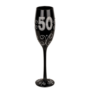 Pahar de șampanie negru cu numărul „50”