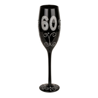 Pahar de șampanie negru cu numărul „60”