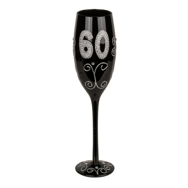 Pahar de șampanie negru cu numărul „60” Pahar de șampanie negru cu numărul „60”